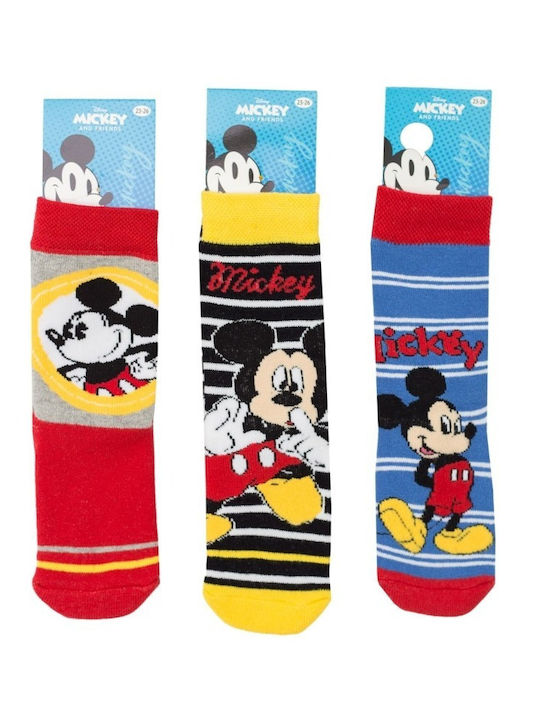 Șosete Pentru Copii Antiderapant Băiat Disney Happy Mickey Bumbac 3 Pachete Multicolor
