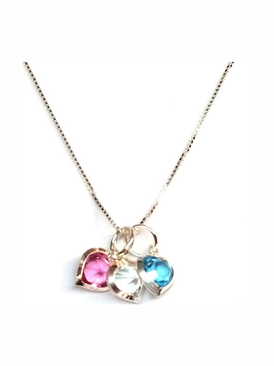 Silver 925 Kids Necklace Hearts Colorful Silver 925