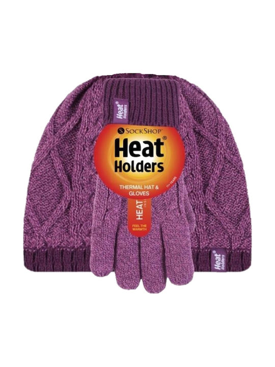 Heat Holders Kinder Mütze Set mit Handschuhe Gestrickt Rosa