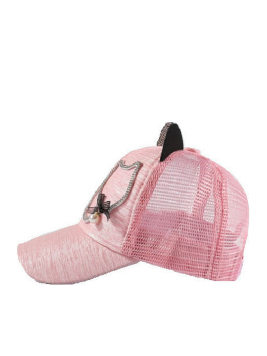 Cat Pink Jockey Hat with Black Striped Embroidered Cat Pearl 52cm for 6-12 Years Adjustable Size Tatu Moyo