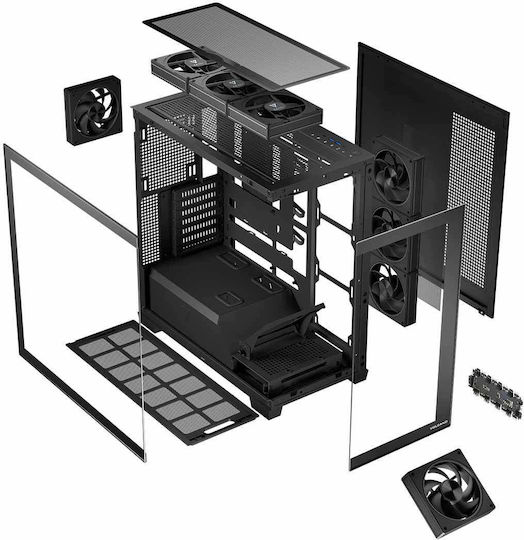 Modecom Volcano Stellar ARGB 8F Геймърско бюро Midi Tower Компютърна кутия със страничен прозорец Черен