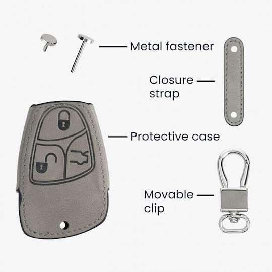 Car Key Case Mercedes Benz 2-3 Buttons Kwmobile Nubuck Leather Grey 54576.01