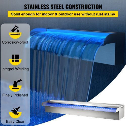 Vevor Pool Waterfall with Multicolor LED Lighting made of Stainless Steel 59.944x11.43x7.874cm