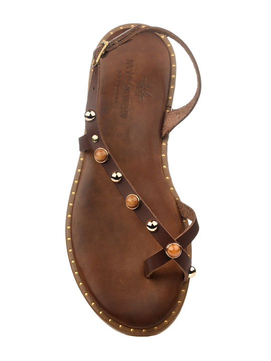 Leather Women's Flat Sandals in Brown Color