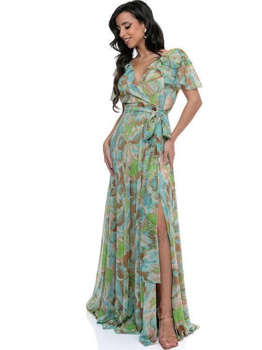 Summer Maxi Dress for Wedding / Baptism Satin Green
