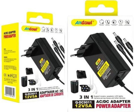 Andowl Q-dc9011 Universal Τροφοδοτικό 12 5A με Ισχύ 60W με σετ βυσμάτων