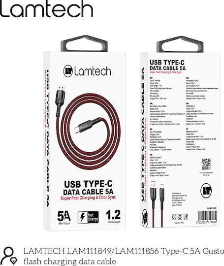Lamtech Braided / Regular USB 2.0 Cable USB-C male - USB-A 100W PD Μαύρο 1.2m LAM111849
