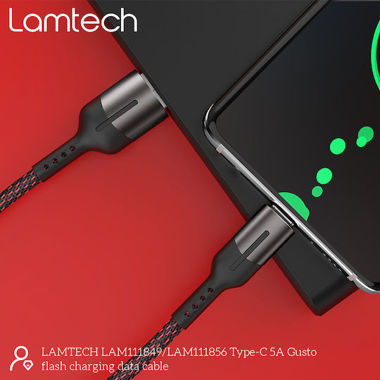 Lamtech Braided / Regular USB 2.0 Cable USB-C male - USB-A 100W PD Μαύρο 1.2m LAM111849