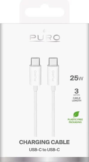 Puro USB 2.0 Cable USB-C male - USB-C 25W Λευκό 3m