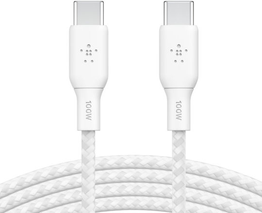 Belkin Braided USB 2.0 Cable USB-C Male - USB-C 100W PD White 3m CAB014BT3MWH