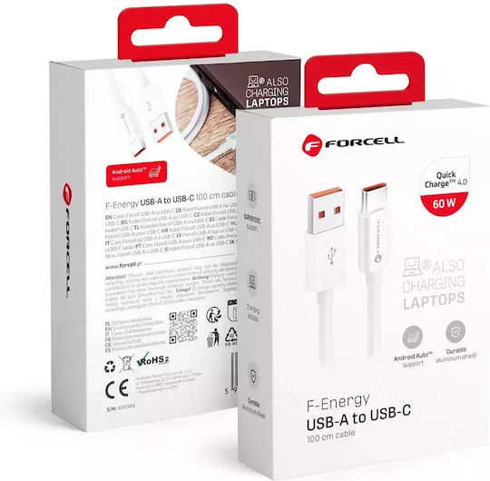 Forcell C336 USB 3.0 Kabel USB-C männlich - USB-A 60W Weiß 1m