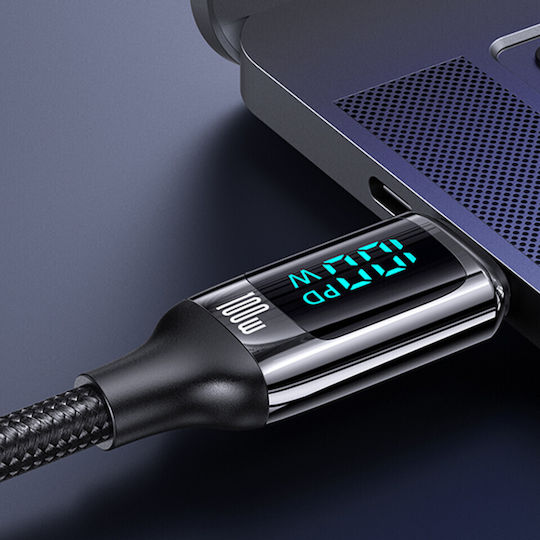 Usams US-SJ546 Geflochtenes LED USB 2.0 Kabel USB-C männlich - USB-C 100W PD Schwarz 1,2m SJ546USB01