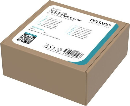 Deltaco USB 2.0 Cable USB-C Male - USB-A Black 1m
