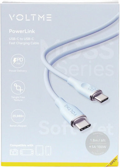 Voltme USB 2.0 Cable USB-C Male - USB-C 100W PD Green 1.8m