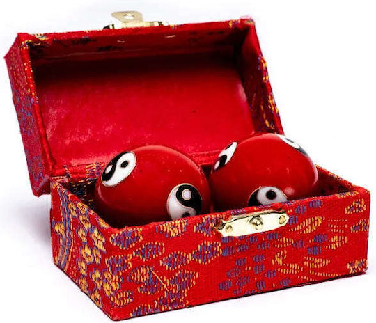 Zen Meditation Hand Balls Yin Yang Red 2 Pieces Steel 4cm Therapy Balls