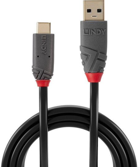 Lindy Anthra USB 3.1 Cable USB-C male - USB-A 100W PD Μαύρο 1.5m 36912