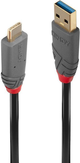 Lindy Anthra USB 3.1 Cable USB-C male - USB-A 100W PD Μαύρο 1.5m 36912