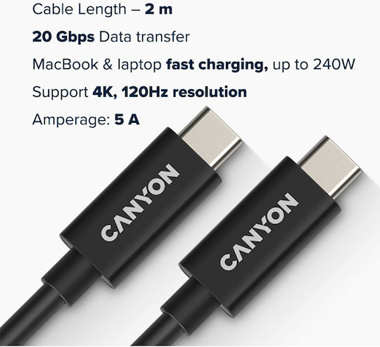 Canyon USB 2.0 Kabel USB-C männlich - USB-C 240W PD Schwarz 2m