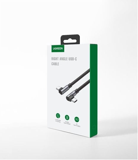 Ugreen US335 Ъглов (90°) / Плетен USB 2.0 Кабел USB-C Мъжки - USB-C 100W PD Лилав 2m 70698
