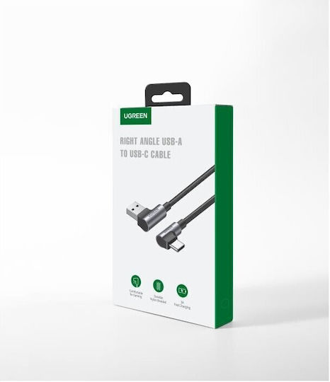 Ugreen US176 Angle (90°) / Braided USB 2.0 Cable USB-C Male - USB-A 18W Gray 1m 20856