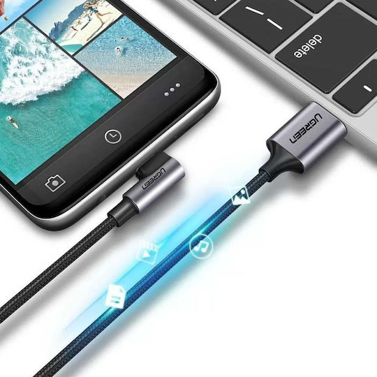 Ugreen US176 Angle (90°) / Braided USB 2.0 Cable USB-C Male - USB-A 18W Gray 1m 20856