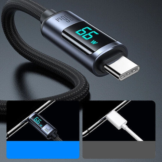 Joyroom S-AC066A16 Braided / LED USB 2.0 Cable USB-C Male - USB-A 66W PD Black 1.2m