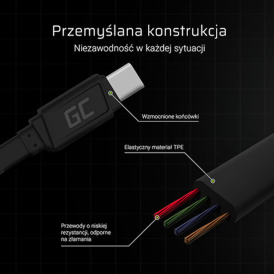 Green Cell Flat USB 2.0 Cable USB-C male - USB-A Μαύρο 0.25m KABGC03