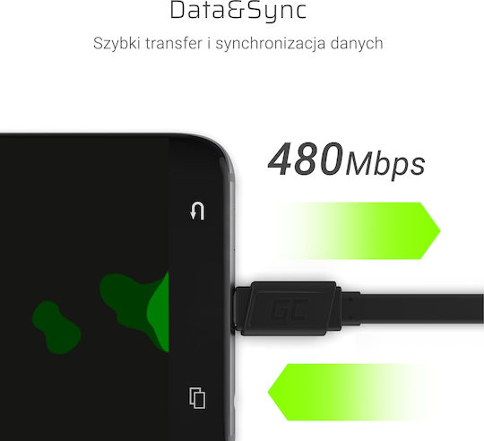 Green Cell Flat USB 2.0 Cable USB-C male - USB-A Μαύρο 0.25m KABGC03