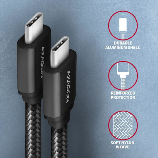 Axagon Braided USB 3.2 Cable USB-C male - USB-C 60W PD Μαύρο 3m BUCM3-CM30AB