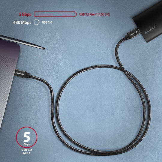 Axagon Braided USB 3.2 Cable USB-C male - USB-C 60W PD Μαύρο 3m BUCM3-CM30AB