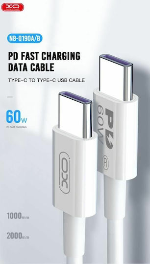 XO NB-Q190B USB 2.0 Cable USB-C male - USB-C 60W PD Λευκό 2m 16.005.0284