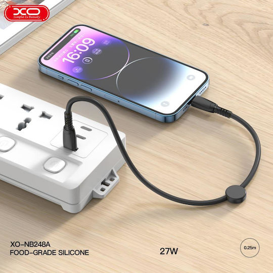 XO NB-Q248B USB 2.0 Cable USB-C Male - USB-C 60W PD Black 0.25m 16.005.0253