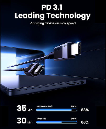 Ugreen USB 2.0 USB-C Male To USB-C 240W Gray 1m Cable