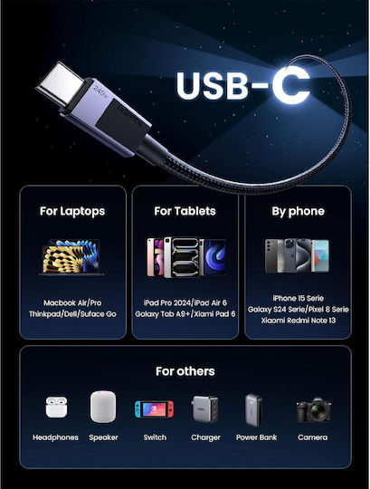 Ugreen USB 2.0 Cable USB-C male - USB-C 240W Γκρι 2m 45068