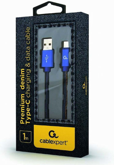 Gembird Premium jeans (denim) Braided USB 2.0 Cable USB-C male - USB-A Μπλε 1m CC-USB2J-AMCM-1M-BL