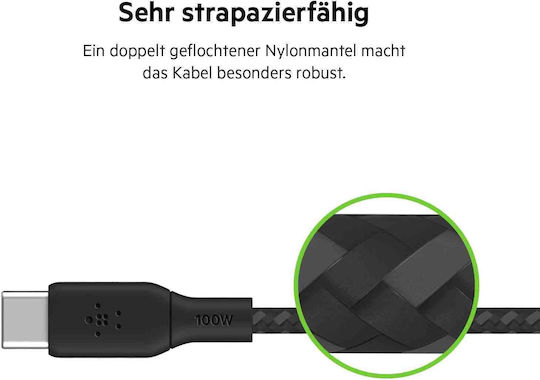 Belkin Braided USB 2.0 Cable USB-C Male - USB-C 100W PD Black 3m CAB014BT3MBK