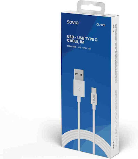 Savio USB 2.0 Cable USB-C male - USB-A Λευκό 1m CL-126