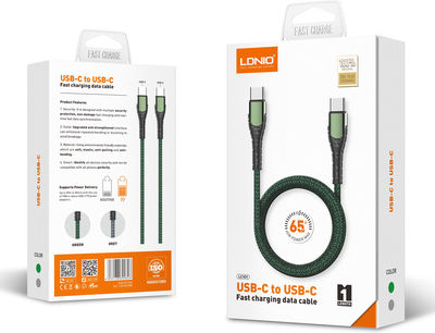 Ldnio LC101 Braided USB 2.0 Cable USB-C Male - USB-C 60W PD Gray 1m