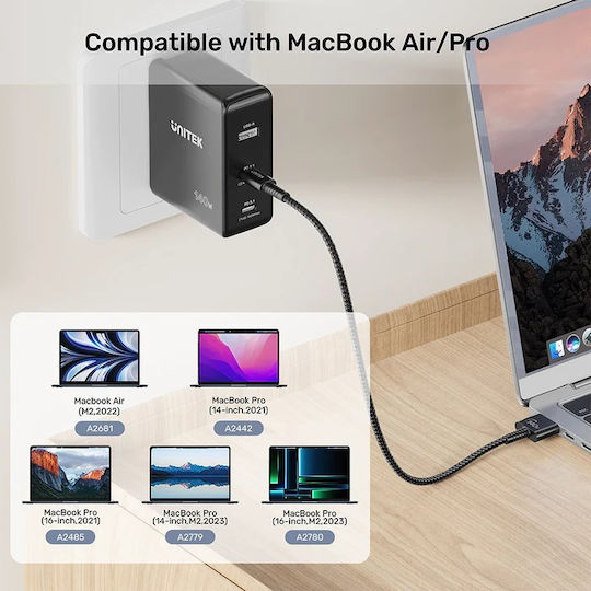 Unitek USB 2.0 Cable USB-C male - Magsafe 3 140W PD Μαύρο 2m C14121BK-2M