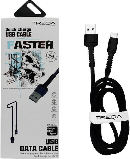 Treqa CA-8553 USB 2.0 Cable USB-C male - USB-A Black 1m (CA-8553)