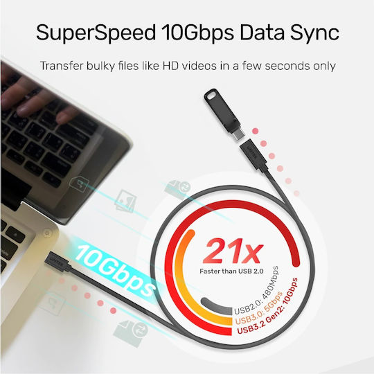Unitek USB 3.2 Video Cable USB-C male - USB-C female 100W PD Μαύρο 1m C14086BK-1M
