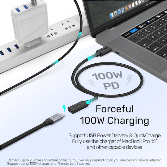 Unitek USB 3.2 Video Cable USB-C male - USB-C female 100W PD Μαύρο 1m C14086BK-1M