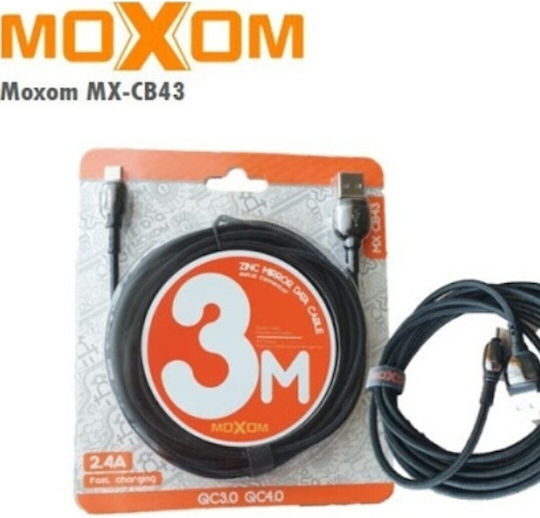 Moxom MX-CB43 Braided USB 2.0 Cable USB-C male - USB-A Black 3m