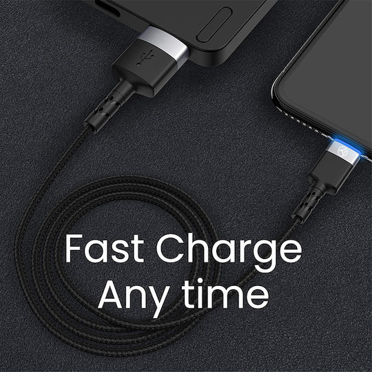 Tellur Braided LED USB 2.0 Cable USB-C Male - USB-A Black 2m