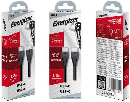 Energizer USB 2.0 Cable USB-C male - USB-C Μαύρο 1.2m C611CGBK