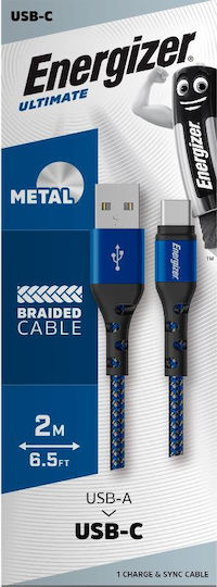Energizer Плетен USB 2.0 Кабел USB-C Мъжки - USB-A Син 2м C520CKBL