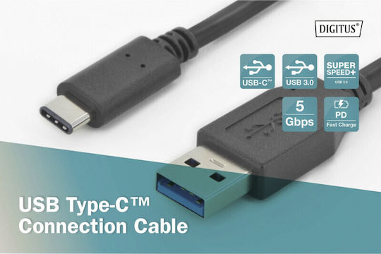 Digitus USB 2.0 Cable USB-C male - USB-A PD Μαύρο 1m AK-300136-010-S Bulk