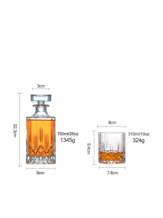 Glass Whiskey Decanter with Stopper & Glasses 4pcs