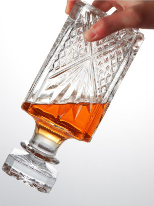 Glass Whiskey Decanter with Stopper & Glasses 4pcs