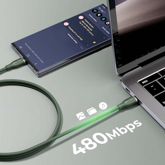Voltme Braided USB 2.0 Cable USB-C male - USB-C 100W PD Πράσινο 1.8m C2063
